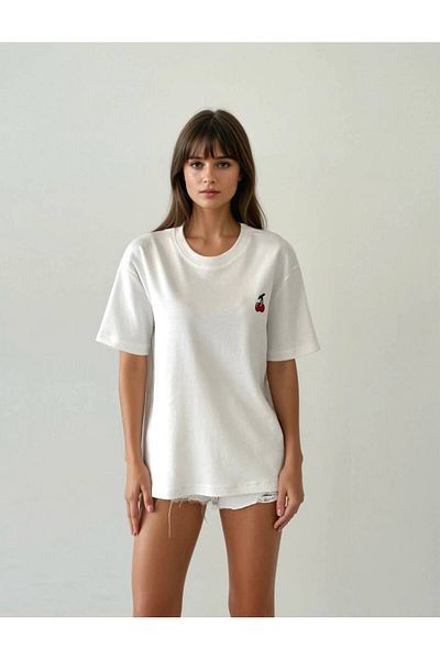 OYERGA MODA Γυναικείο βαμβακερό λευκό μπλουζάκι