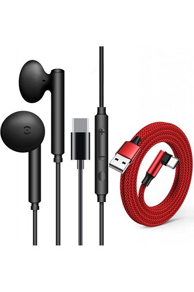 Zjxd Usb-c Headset With Built-in Microphone And Usb Cable , Plastic/nylon/metal, Red/black
