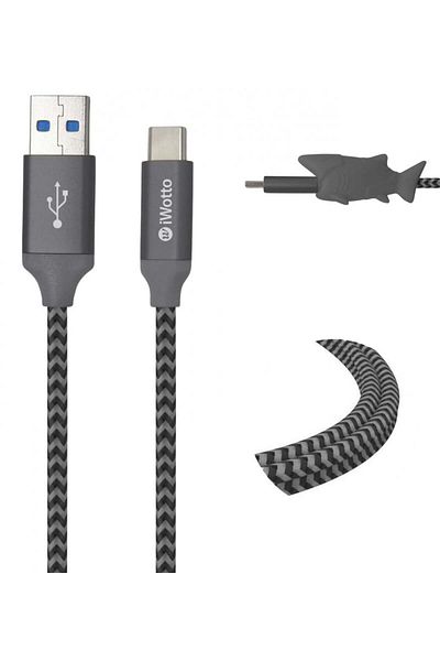 Iwotto Usb Type C Charging Cable, Nylon, Gray/black, 1 M