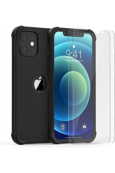Oretech Set Of Two Screen Protectors For Iphone 12 Pro , Tempered Glass/silicone Rubber, Black