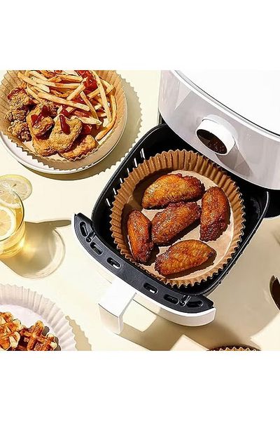 fulina 100Pcs Air Fryer Disposable Paper Liner,Waterproof,Log Pulp,For Microwave,Round,20*16.5*4.5cm
