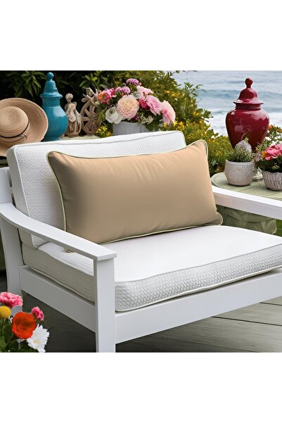 Bc Home Altın Kenar Biyeli Bej Dikdörtgen Kırlent Kılıfı Yumuşak Dokulu 1 Ade...