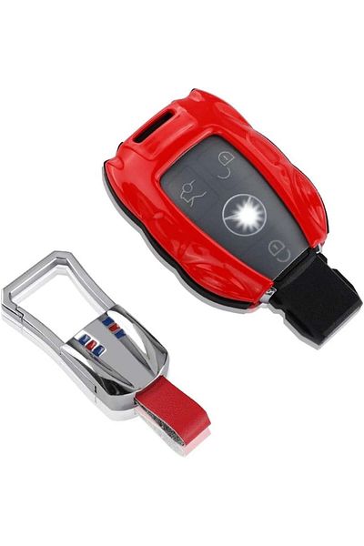 BLINGOOSE Keychain With Key Case From Mercedes , Plastic, Red/silver
