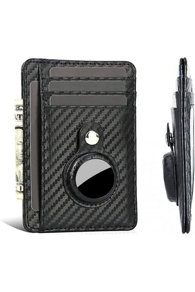 SUVEK Airtag Wallet, Pu Leather, Black, 8.5 X 11 X 1 Cm