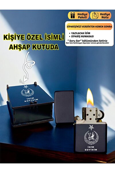 birdoz avm Kişiye Özel Isimli Ülkücü Tasarım Siyah Benzinli Çakmak & Özel Ahş...