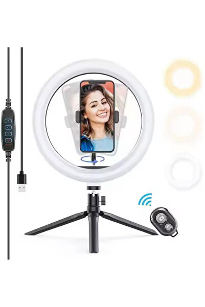 SMAYLİNG Bluetooth Kumandalı 10 İnç LED Tripodlu Makyaj ve Video Işığı Telefo...