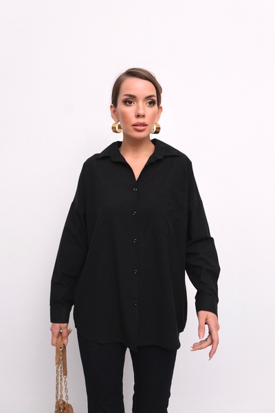 Hatun Atila Πουκάμισο μονόχρωμο με λεπτομέρεια τσέπης Casual Cut - Μαύρο