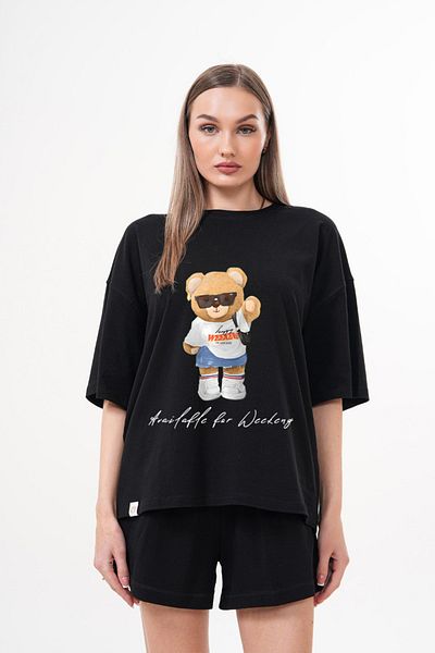 LOU MODA - Women's Bear Printed Cotton Tshirt Oversized Large Size