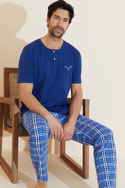 Siyah İnci Σετ πιτζάμες με μπλε σχέδιο Crew Neck Knitted Pijama 25109845