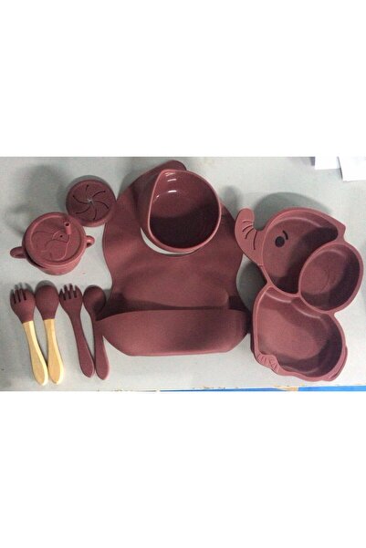 Optim Solution Σετ 10 τεμαχίων σερβίτσιων για μωρά και παιδιά, σιλικόνης/ξύλου με αντιολισθητικές βεντούζες, Elephant M