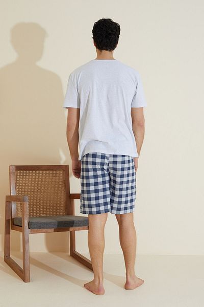 Siyah İnci Gray Patterned Crew Neck Knitted Shorts Suit 25109644