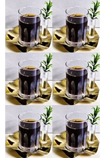 DECOSTYLE 18 Piece Modern Glass Tea and Coffee Cup Set with Gold Steel Plate