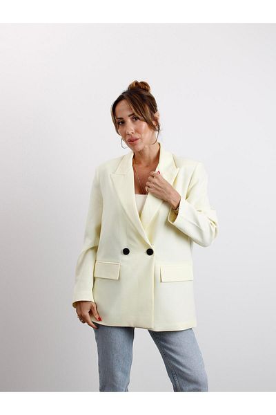 Maldia Shop Women's Polyviscon Fabric Lined Lemon Yellow Blazer Jacket