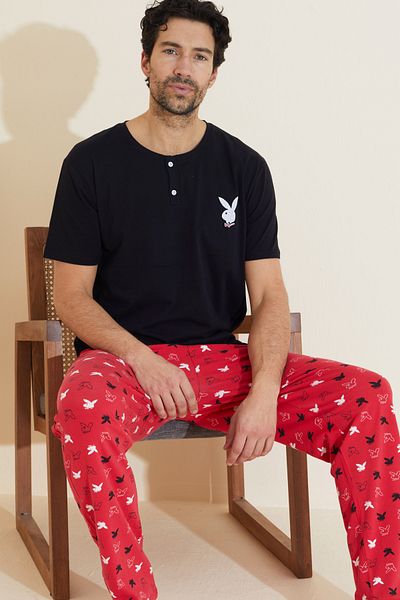 Siyah İnci Black Patterned Crew Neck Knitted Pajama Suit 25109846