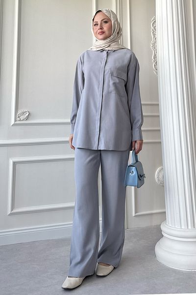 InStyle Gray Double Suit with Single Pocket and Hidden Placket