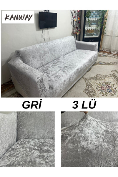 kanway K Kadife Kumaş ( 3lü ) Koltuk Örtüsü Lastikli Esnek Yıkanabilir Koltuk...
