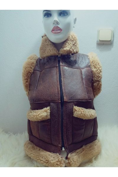 hoaryage Genuine Leather Stitched Lamb Postu Children's Vest