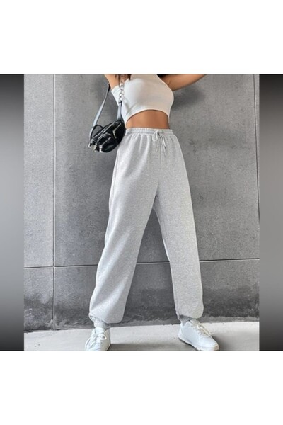 UYN SPORT Γκρι ελαστικό στη μέση παντελόνι jogger με φαρδύ πόδι