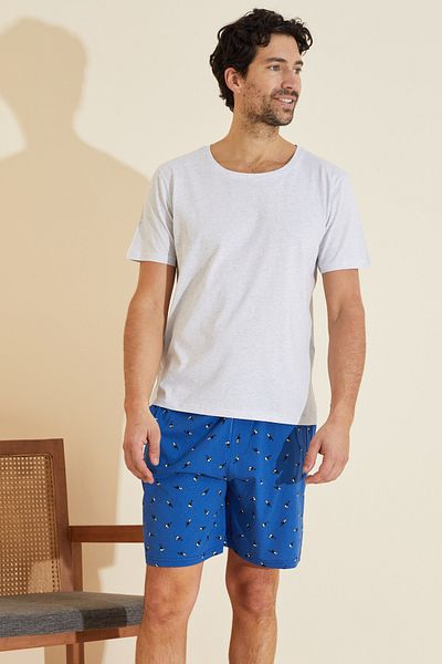 Siyah İnci Gray Patterned Crew Neck Knitted Shorts Set 25109634