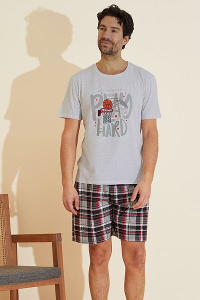 Siyah İnci Σετ πλεκτό σορτς με γκρι σχέδιο Crew Neck 25109639