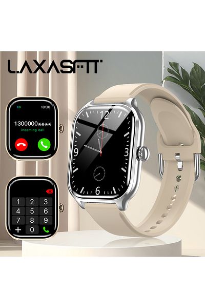 LAXASFIT Silvery For Men Women Voice Call Bluetooth Smartwatch 24 Hour Health Monitor 2.01 Display