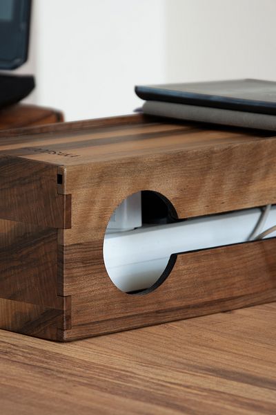 Woodsaka Reka Cable Management Box and Organizer & Safety Station - Walnut - 32cm X 15cm X 11cm