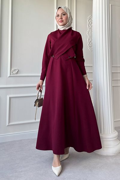 InStyle Rochie Claret Red cu detaliu capac încrucișat