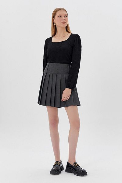 Shopping Shop Bluză cu mâneci balon cu guler pătrat NEGRU