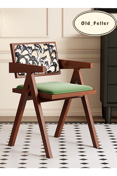 Old_Feller Vintage Chandigarh Chair - Velvet Seat & Feather Back, Perfect for Living/Dining/Office/Cafe