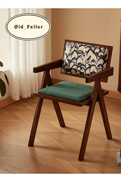 Old_Feller Vintage Dinding Chair - Velvet Seat & Feather Back, Perfect for Living/Dining/Office/Cafe