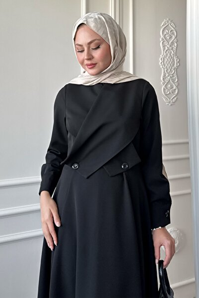 InStyle Çapraz Kapak Detay Siyah Dabıl Elbise