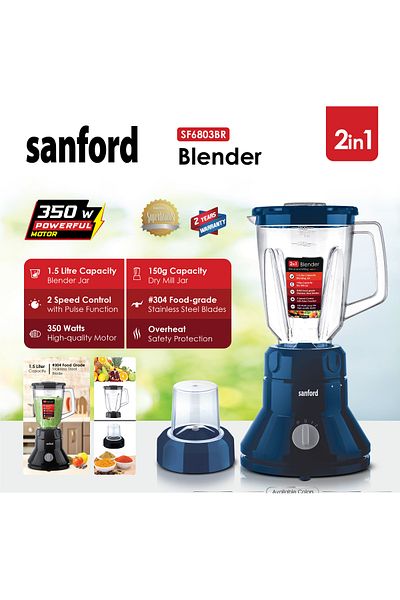 Sanford خلاط متعدد الوظائف 3 في 1 مفرمة ومطحنة 350 واط 1.5 لتر من سانفورد