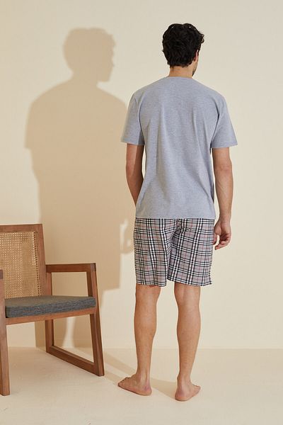 Siyah İnci Gray Patterned Crew Neck Knitted Shorts Suit 25109632