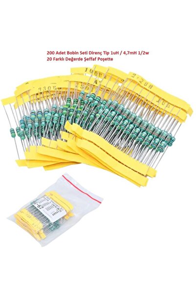 Hatfon Elektronik 200 Adet Bobin Seti Direnç Tip 1uH / 4,7mH 1/2w 20 Farklı D...