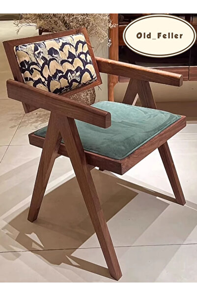 Old_Feller Vintage Dinding Chair - Velvet Seat & Feather Back, Perfect for Living/Dining/Office/Cafe