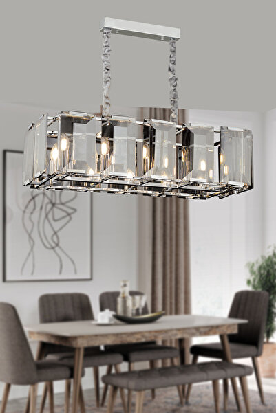 burenze Modern Tasarım Vision Kristal Taşlı Sarkıt Avize Yemek Masası Elips 8...