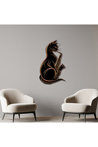 SteelArtDec Jazz Cat Metal Tablo Saksafon Kedi