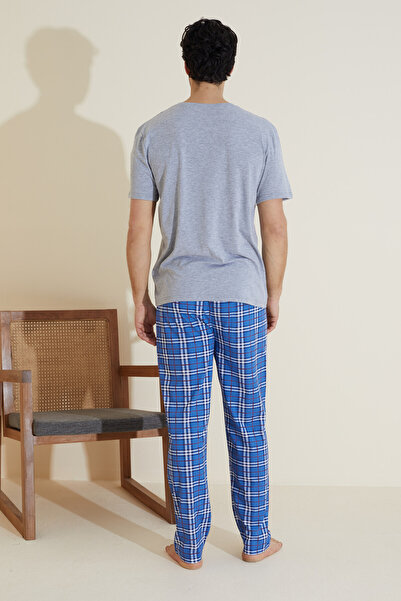 Siyah İnci gri desenli Bisiklet Yaka Örme Pijama Takım 25109838