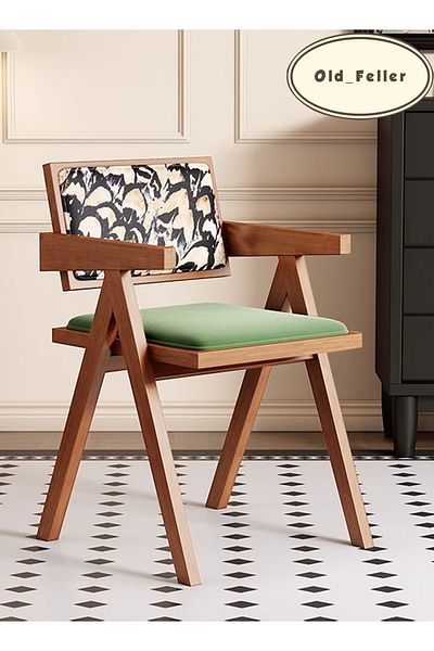 Old_Feller Vintage Chandigarh Chair - Velvet Seat & Feather Back, Perfect for Living/Dining/Office/Cafe