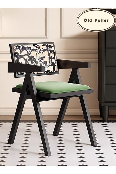 Old_Feller Vintage Chandigarh Chair - Velvet Seat & Feather Back, Perfect for Living/Dining/Office/Cafe