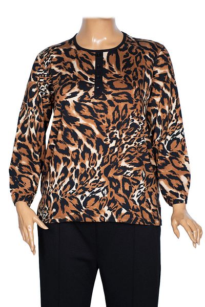 Pıtırcık Cimariva Women's Vera Large Size O Neck Cotton Combed Black Leopard Blouse