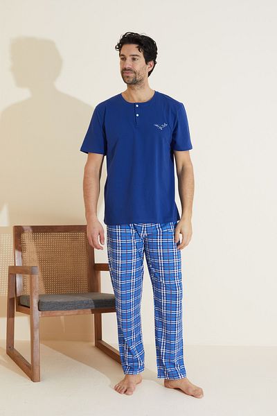 Siyah İnci Σετ πιτζάμες με μπλε σχέδιο Crew Neck Knitted Pijama 25109845