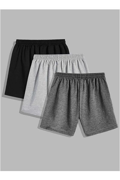 SURMARİ Σετ 3 άνετα αθλητικά σορτς Unisex χτενισμένα βαμβακερά