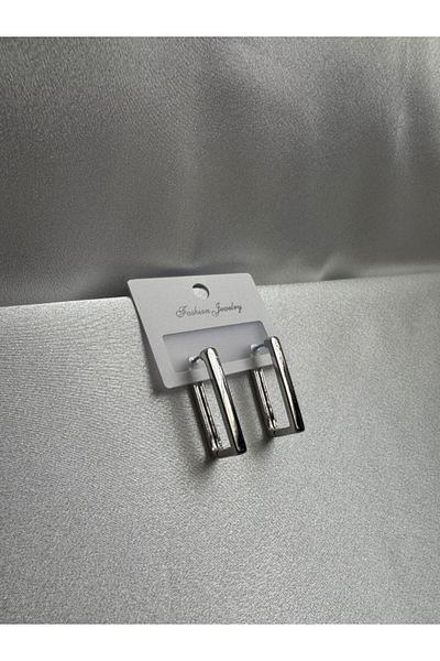 PARLAK EVREN Silver Color Rectangle Minimal Earrings