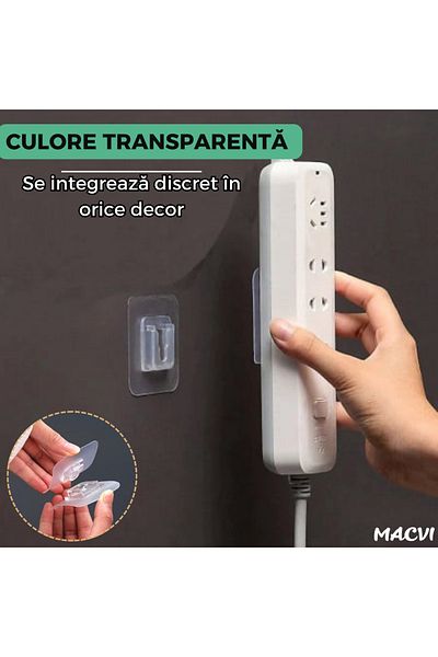 MACVI Suport dublu Macvi® de fixare, transparente, agatat obiecte, rezistente la apa, sustinere 10 Kg