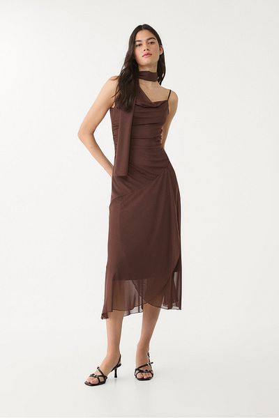 Stradivarius Asymmetric Halter Neck Midi Dress Adha