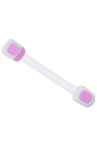 zola Set of 4 child safety locks, for door locks, with button, plastic, 24.5x4.3x2 cm, white/pink