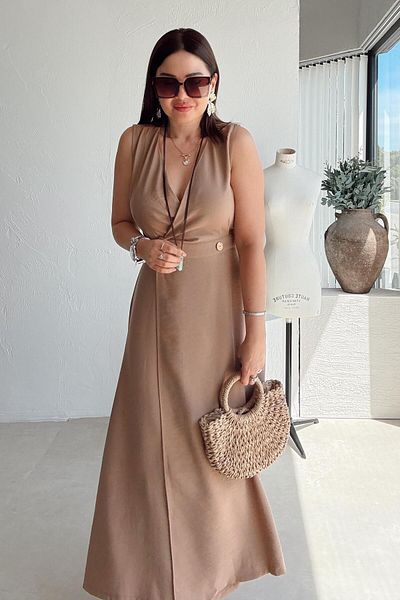ELVAN TOLON Milky Brown Buttoned Double Breasted Dress
