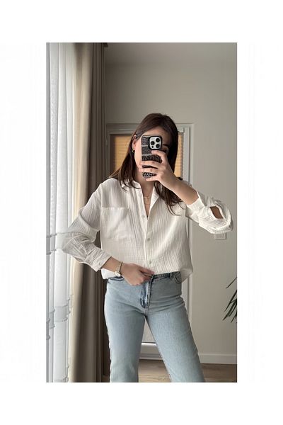 CODER SW White Women's Oversize Muslin Shirt with Pockets
