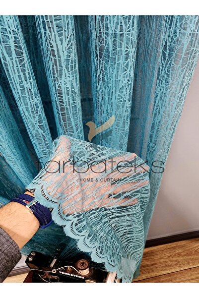 farbateks М'ятний бірюзовий шторка з рустикальним тюлем Шторка з петлями Шторка з рустикальним тюлем